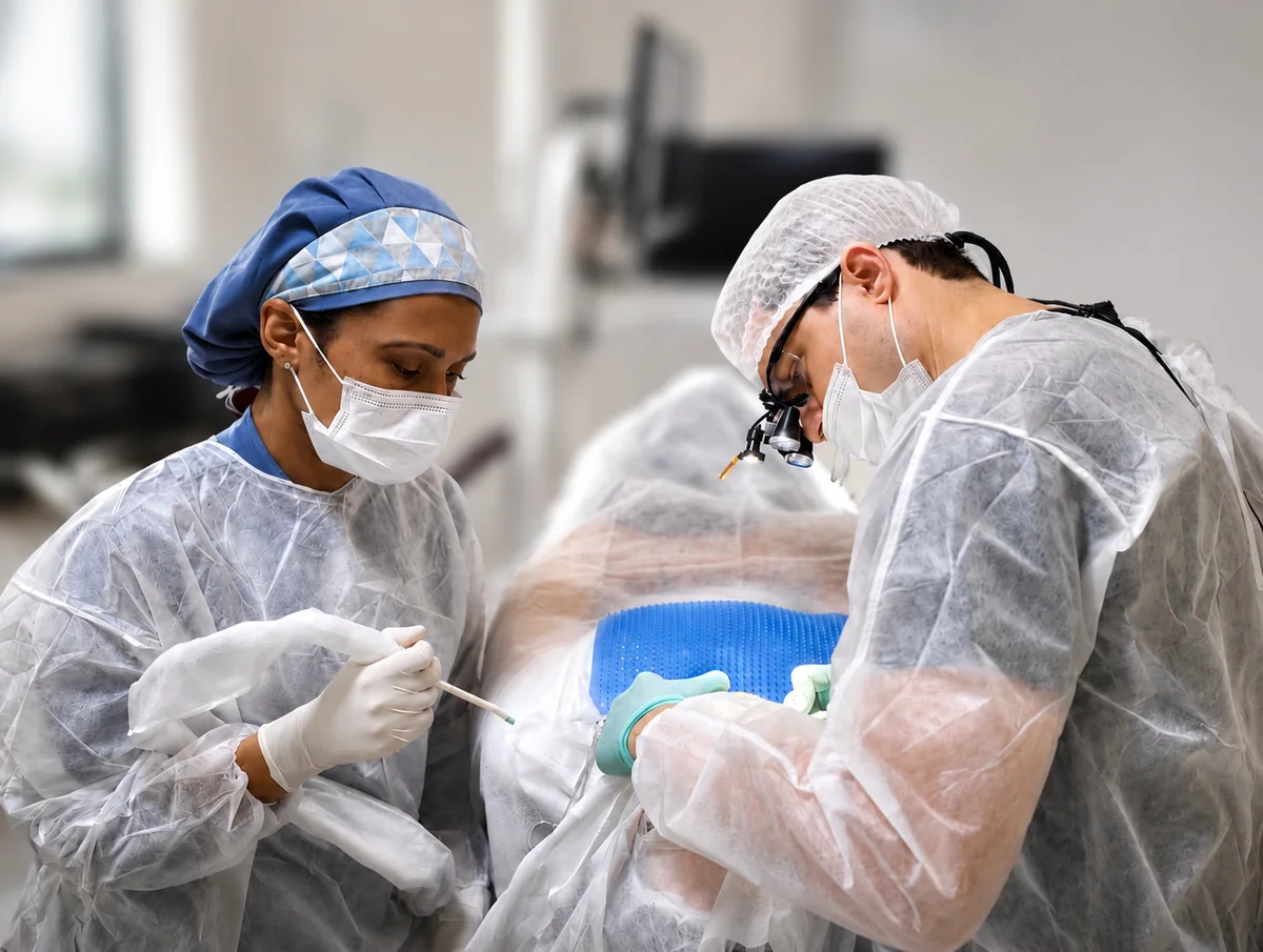 Dr. Ludmar Peixoto em cirurgia com lupa de magnificação